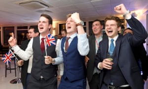 Leave supporters cheer results at a Leave.eu party after polling stations closed in the EU referendum on 23 June, 2016.