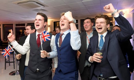 Leave supporters cheer results at a Leave.eu party after polling stations closed in the EU referendum on 23 June, 2016. 