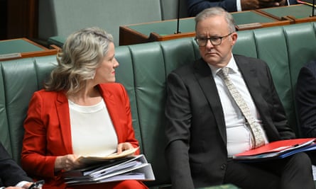 Clare O’Neil and Anthony Albanese in parliament