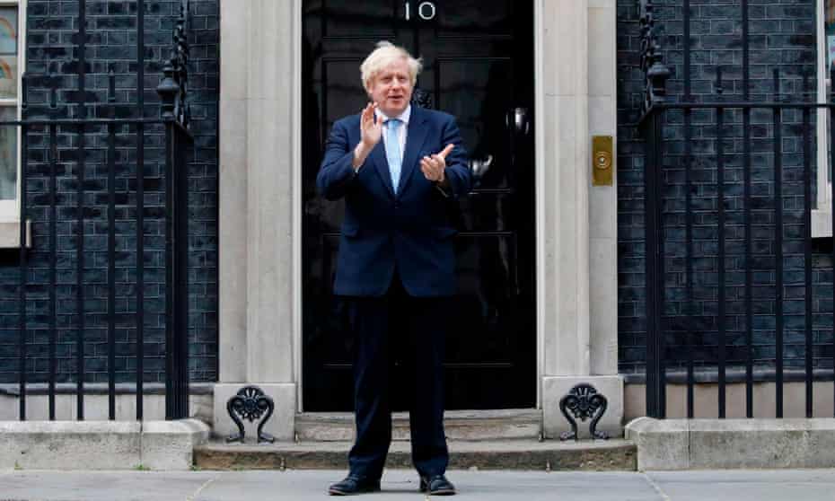 Boris Johnson on the steps of 10 Downing Street during the Clap for Carers.