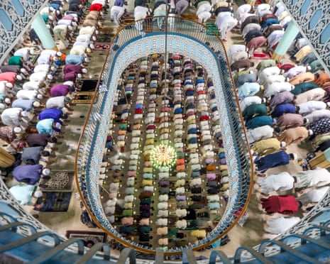 Bangladeshi Muslims attend Eid al-Fitr prayers at a mosque in Dhaka last year.