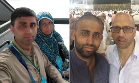 Irtaza Shah with his mother Syeda, who died in the stampede, and with his uncle Sajjad.