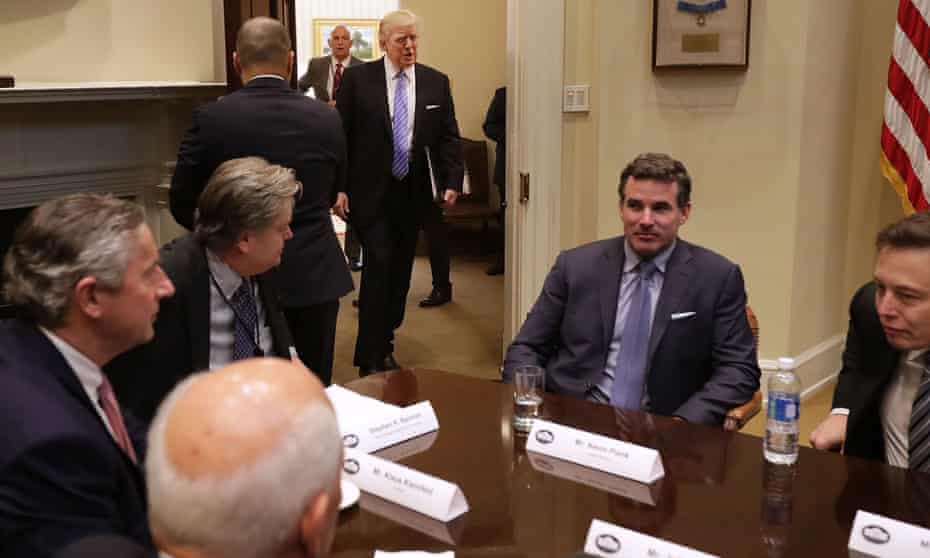 Kevin Plank (center right), CEO Under Armour, with Donald Trump and other business leaders at the White House. 