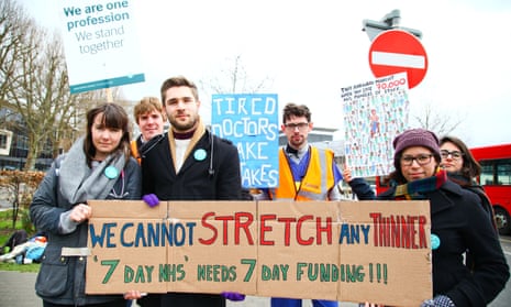 Junior doctors strike outside North Middlesex hospital, London, April 2016
