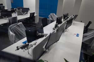 An office lies empty during the third lockdown, February 2021