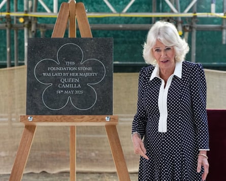 Queen Camilla unveils the foundation stone for the King Charles III sacristy at Westminster Abbey in London.