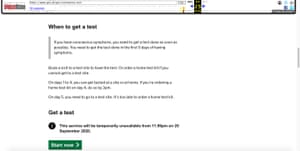 The government testing website on 25 September