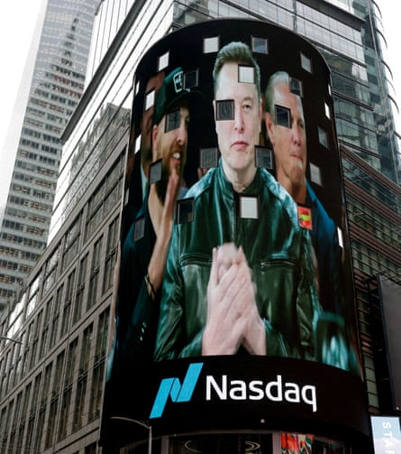 A billboard of SpaceX on the day of the company’s initial public offering at the Nasdaq MarketSite in New York City.
