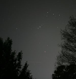 The ISS can be seen from Earth, here creating a streak in the sky in a picture from 2008 over Texas.