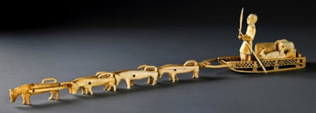 An ivory model sled with dogs, north-east Siberia, Russia.