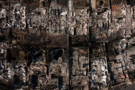 an aerial view of bombed out homes