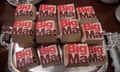 Cardboard boxes of Big Macs on a silver platter