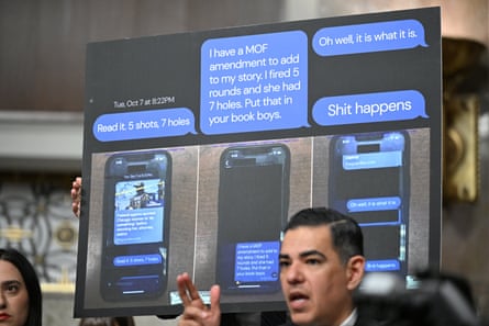 A man speaking in front of a display tool which appear to have text messages on it.