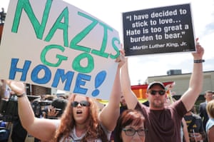 Protesters try to drown out a news conference held by ‘alt-right’ blogger Jason Kessler in Charlottesville, Virginia