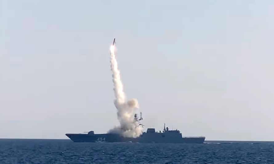 The Admiral Gorshkov warship in the White Sea making a test launch of a Zircon hypersonic cruise missile.