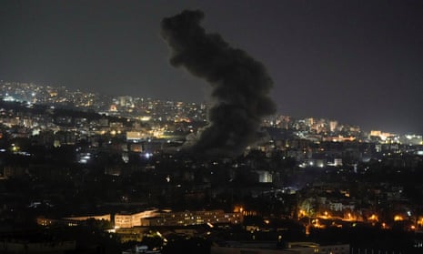 Smoke rises after an Israeli airstrike in Dahieh, southern Beirut, Lebanon, on Saturday.
