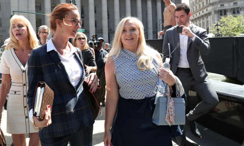 Virginia Giuffre, an alleged victim of Jeffrey Epstein, leaving court in New York on 27 August 2019. 