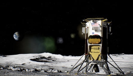 An artist’s rendering of the Odysseus spacecraft after landing on the moon. Scientists say the craft is currently tipped on its side.