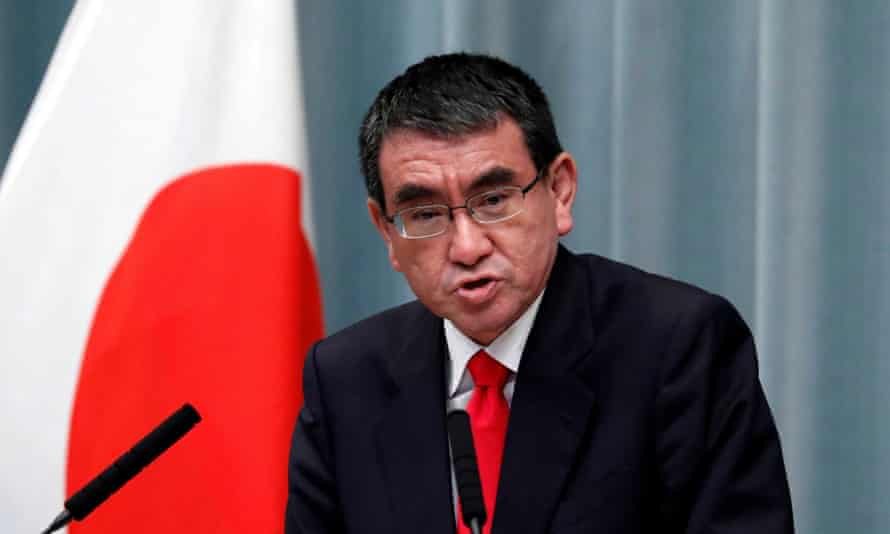 Outgoing Japanese PM backs vaccine minister Taro Kono as successor – report  | Japan | The Guardian