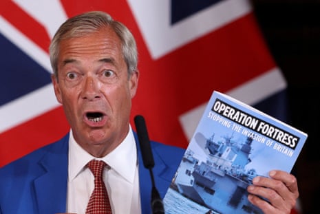 Nigel Farage holds the ‘Operation Fortress’ booklet as he speaks during a press conference in London on Monday.