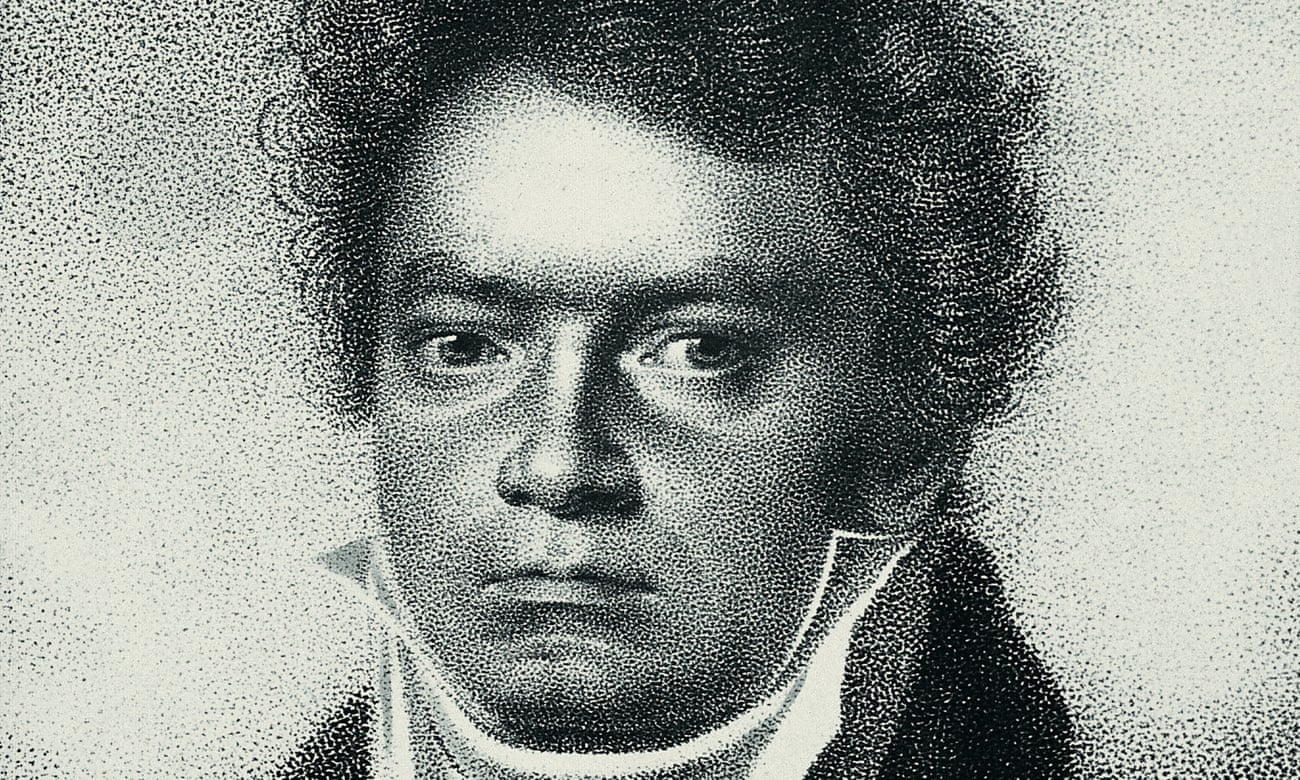 An 1814 etching of Ludwig van Beethoven by Blasius Hoefel, after a drawing of Louis Letronne. 
