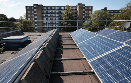 Solar panels on the roof of the Roupell Park housing in Brixton.