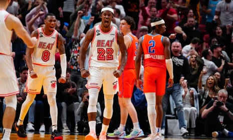 Jimmy Butler celebrates as the Heat move towards victory on a record-setting night