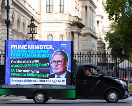 A mobile billboard is driven through London, asking Keir Starmer to stand up to Big Tech rather than cave in to billionaires.