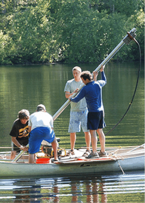 Lead author Jeremiah Marsicek, Bryan Shuman, and others collecting mud cores.