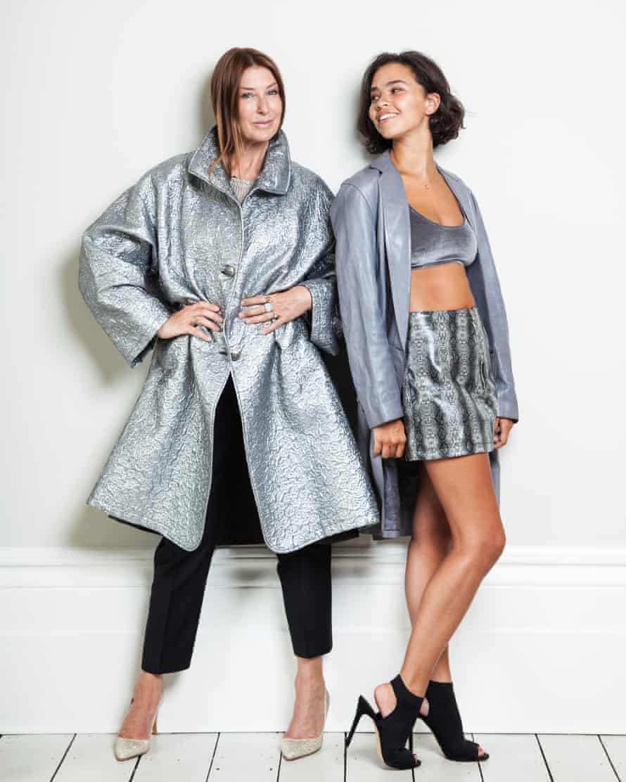 Silver streak: Sharon (left) wears the vintage Lurex coat she bought in Berlin; and Edie wears her mum’s Donna Karan coat and fake snakeskin skirt from Urban Outfitters.