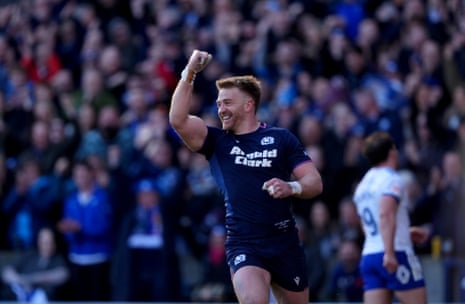 Kyle Steyn celebrates after scoring Scotland’s second try.