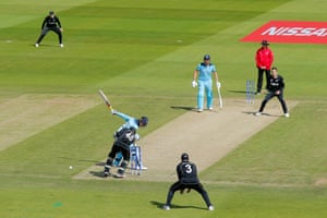 Roy in action as the first ball beats his cut and just misses leg stump.