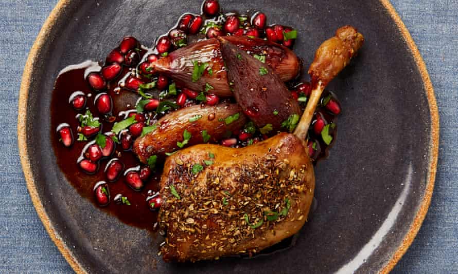 Duck legs confit with shallot and pomegranate