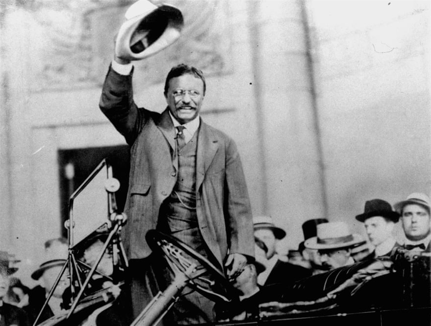 Theodore Roosevelt campaigns for president, in 1904.