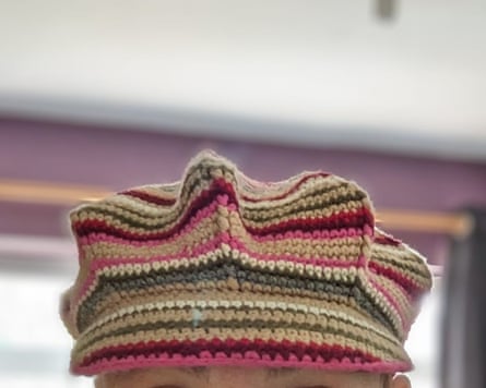 Knitted hat.