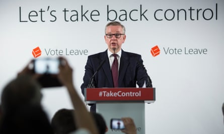 Teaching a lesson in British pluck … Michael Gove at Vote Leave campaign headquarters, June 2016.