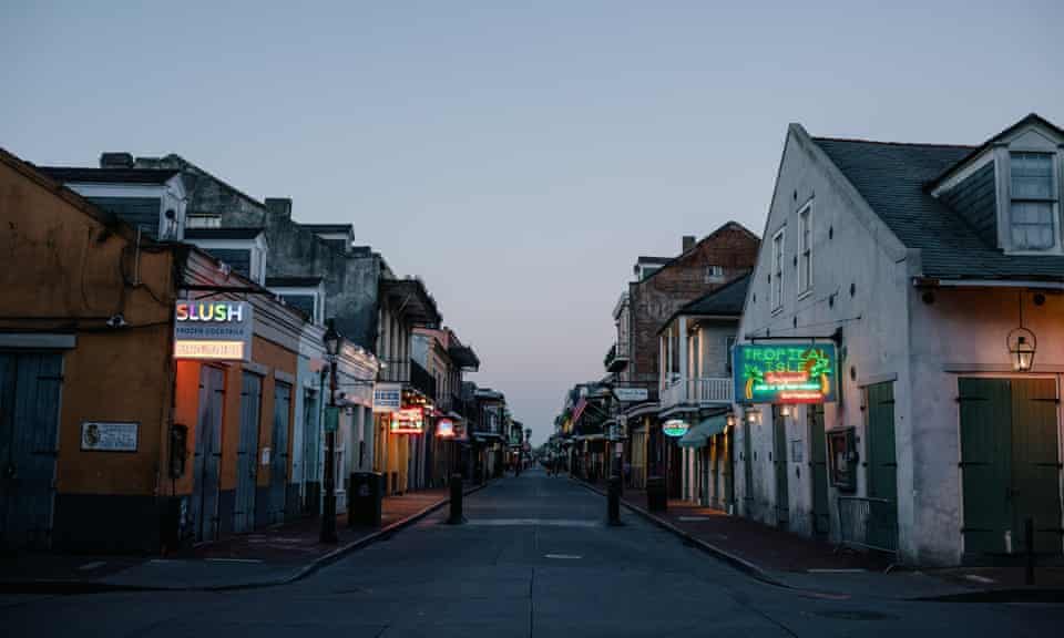 Bourbon Street in the French Quarter of New Orleans is empty after state governor, John Bel Edwards, ordered a shelter in place on Monday.