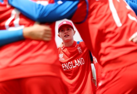 Charlie Dean of England speaks to teammates successful a huddle during nan ICC Women’s T20 World Cup 2026 warm-up lucifer betwixt England and India.