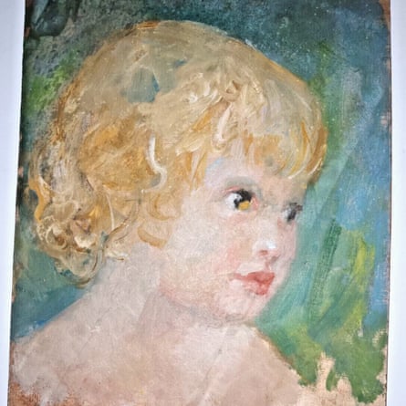 A painting of a young blond child. 