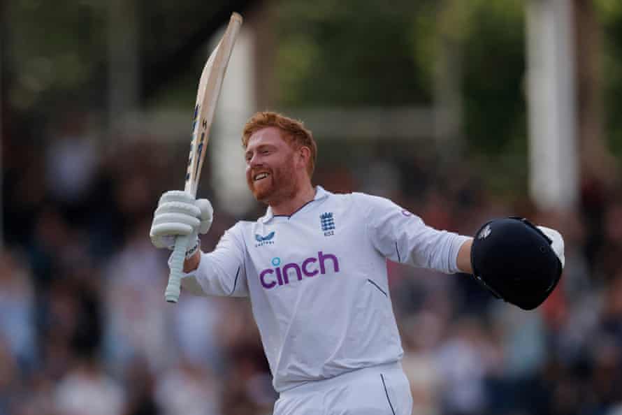 Jonny Bairstow celebrates his century.