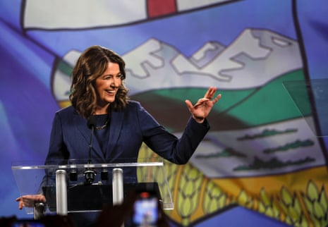 Danielle Smith makes her victory speech in Calgary, Alberta, on 29 May 2023.