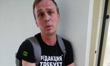 Ivan Golunov pictured at a police station in Moscow on Thursday after his arrest on drug charges.