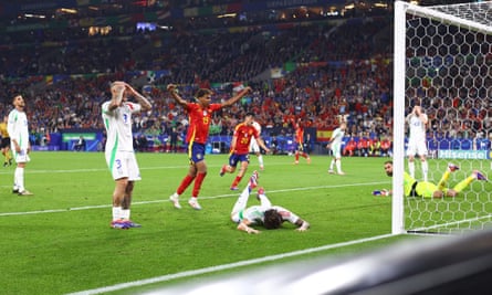 Italy’s box was packed with defenders when they conceded an own goal to Spain.