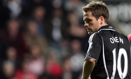 A rejected-looking Michael Owen while playing for Newcastle.  He left the north-east club prior to joining Manchester United