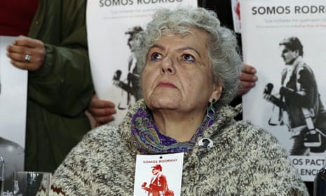 The mother of Chilean photographer Rodrigo Rojas Denegri, Veronica Denegri, participates in a tribute to her son on Tuesday.