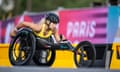 Madison de Rozario on her way to a silver medal in the T54 marathon at the 2024 Paralympics in Paris.