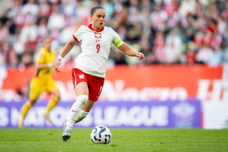 Ewa Pajor controls the ball during the Nations League match against Romania in June.