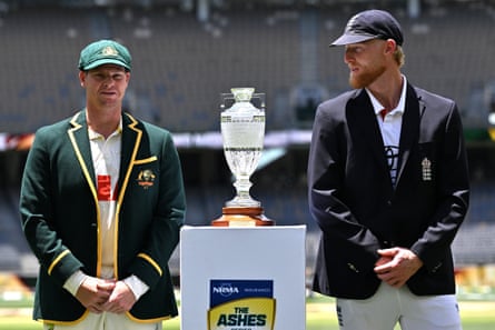 Captains Steve Smith and Ben Stokes at Perth Stadium.