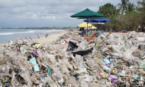 Garbage washed up on Kuta Beach in Bali, Indonesia.