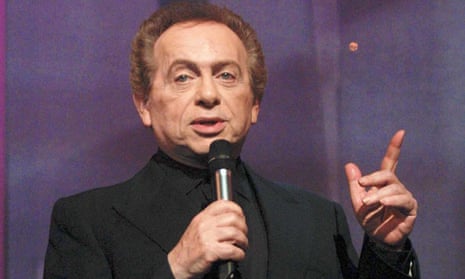 Jackie Mason on stage during the Royal Variety performance, London, in 2001. ‘I’m an equal opportunity abuser,’ he liked to say of his often outrageous jokes.